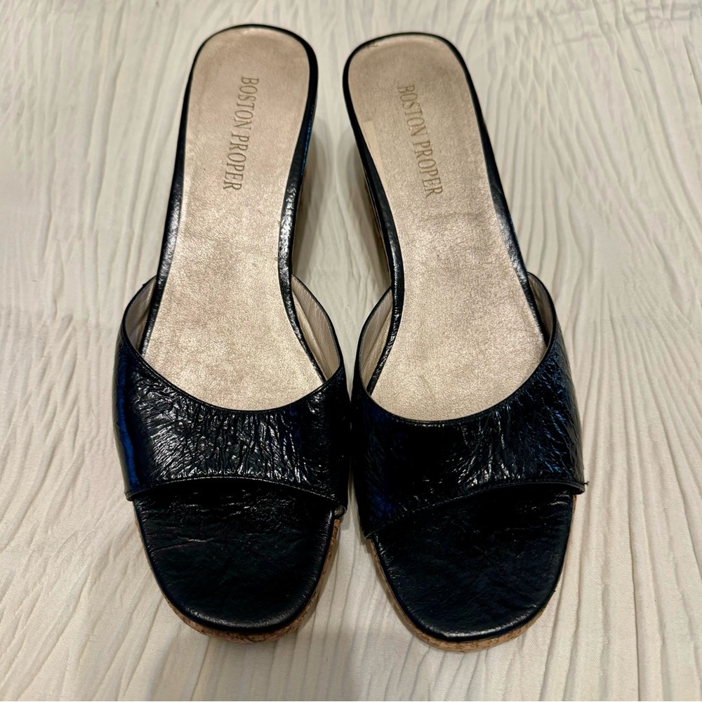 Boston Proper Leather / Cork Wedge Sandal | Size: 10